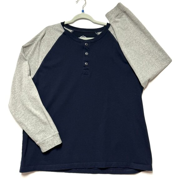 St Johns Bay Mens Legacy Henley Shirt XXL Navy & Gray Long Sleeve Excellent - Picture 1 of 7
